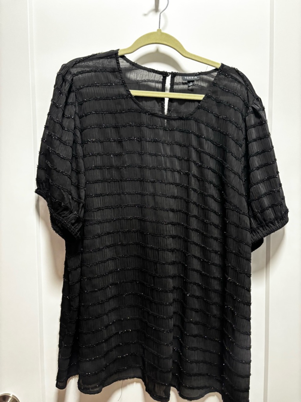 torrid Black Sheer Textured Stripe Short Sleeve Top